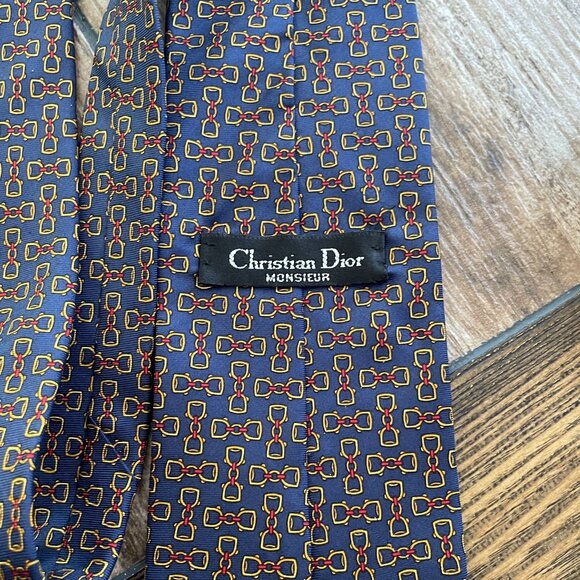 Christian Dior Monsieur Navy Horse Bit Print Silk Tie - Picture 3 of 4